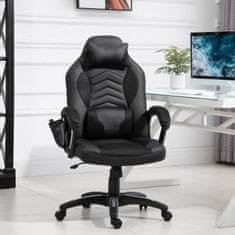 HOMCOM Gaming Chair Pisarniški Stol S Funkcijo Toplote 6 Vibracijskih Točk Ergonomski Vrtljivi Stol Masažni Stol Umetno Usnje Črna Š68 X G69 X V (108-117) Cm 