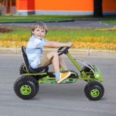 HOMCOM Otroški Gokart Avto Na Pedala Otroško Vozilo Z Nastavljivim Sedežem Vozilo Na Pedala Z Ročno Zavoro Od 3 Let Zelena 95 X 66,5 X 57 Cm 