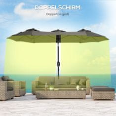 OUTSUNNY Garden Umbrella 285X147Cm Market Dežnik Z Nastavljivim Kotom Nagiba Dvojni Senčnik Wind Canopy Za Teraso Siv 