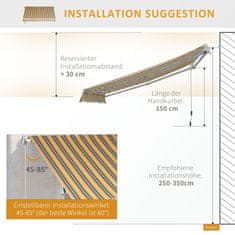 OUTSUNNY Awning Zložljiva Tenda Z Ročno Ročico Za Balkon, 2,95 X 2,45 M, Rumena/Siva, Aluminij 