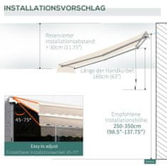 OUTSUNNY Tenda Zložljiva Ročna Tenda Za Zaščito Pred Soncem Balkon Krem Bela 2,95X2,5M 