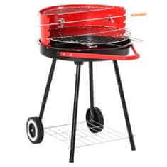 OUTSUNNY Žar Na Oglje Okrogel Žar Stoječi Žar Na Kolesih Z Rešetko, Bbq, Rdeč, Kovina, D51Xš70Xv75,5Cm 