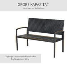 OUTSUNNY Vrtna Klop Iz Poliratana Park Klop 2-Sedežna Pletena Jeklena Črna Š122 X G 60 X V 87 Cm 