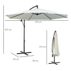 OUTSUNNY Parasol Konzolni Senčnik Z Ročico, Jekleno Ogrodje In Poliestrska Tkanina, Krem, Ø3X2,5M 