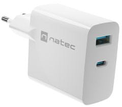 Natec Ribera GaN univerzalni polnilec, 45 W, USB-A, USB-C, bel