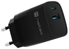 Natec Ribera GaN univerzalni polnilec, 30 W, USB-A, USB-C, črn