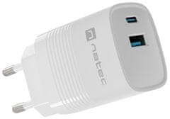 Natec Ribera GaN univerzalni polnilec, 30 W, USB-A, USB-C, bel