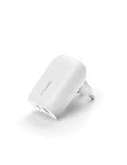 Belkin BOOST CHARGE Dual 37W Power Delivery PPS stenski polnilnik (USB-C 25W + USB-A 12W), bel