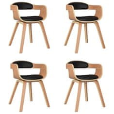 Vidaxl Jedilni stol 4 kosi črn ukrivljen les in umetno usnje