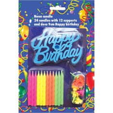 Alvarak Torta sveče 24pcs neon z Happy Birthday -