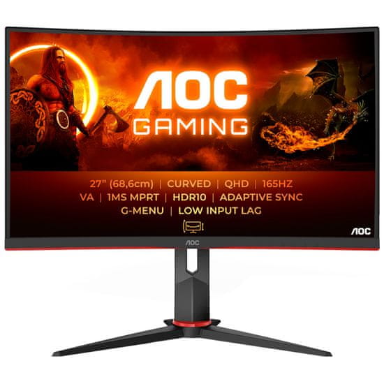 AOC Monitor 68,6 cm (27,0) CQ27G2S 2560x1440 Curved Gaming 165Hz VA 1ms 2xHDMI DisplayPort HAS 3H sRGB121% AdaptiveSync HDR10