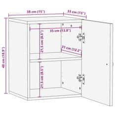 Vidaxl Stenska kopalniška omarica 38x33x48 cm trden mangov les