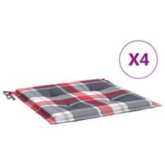 Vidaxl Blazine za vrtne stole 4 kosi rdeče karo 50x50x3 cm oxford