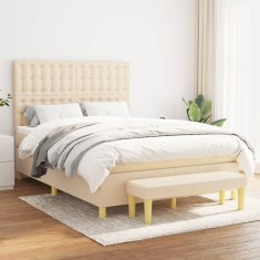 Vidaxl Box spring postelja z vzmetnico krem 140x200 cm blago