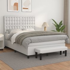 Vidaxl Box spring postelja z vzmetnico bel 140x190 cm umetno usnje