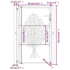 Vidaxl Vrtna vrata antracitna 105x155 cm jeklena oblika drevesa