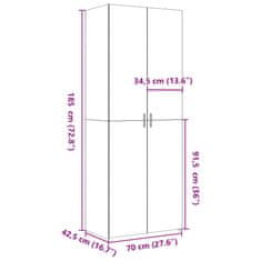 Vidaxl Visoka omara siva sonoma 70x42,5x185 cm inženirski les