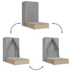 Vidaxl Dvojni ležalnik s streho in zavesami bež poli ratan