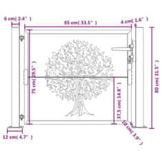 Vidaxl Vrtna vrata antracitna 105x80 cm jeklena oblika drevesa