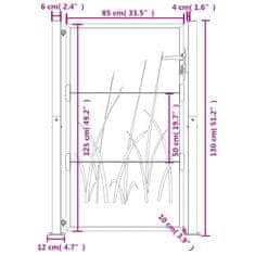 Vidaxl Vrtna vrata antracitna 105x130 cm jeklena dizajn trave