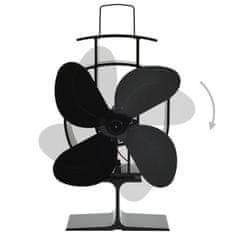 Vidaxl Ventilator za kamin na toploto s 4 krili črn