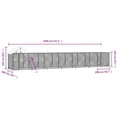 Vidaxl Zunanja pasja ograda s streho srebrna 14x2x2,5m pocinkano jeklo