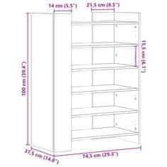 Vidaxl Omarica za čevlje črna 74,5x37,5x100 cm inženirski les