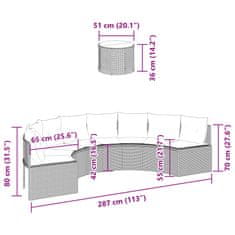 Vidaxl Vrtni kavč z mizo in blazinami polkrožen bež poli ratan