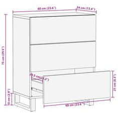 Vidaxl Komoda rjava 60x34x75 cm trden mangov les