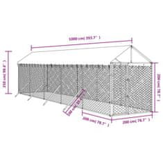 Vidaxl Zunanja pasja ograda s streho srebrna 2x10x2,5m pocinkano jeklo