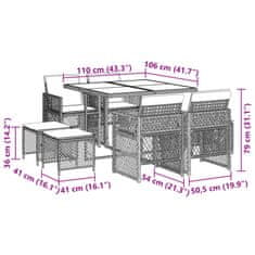 Vidaxl Vrtna jedilna garnitura 9-delna z blazinami rjav poli ratan