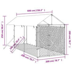 Vidaxl Zunanja pasja ograda s streho srebrna 2x6x2,5 m pocinkano jeklo