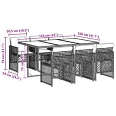 Vidaxl Vrtna jedilna garnitura 7-delna z blazinami bež poli ratan