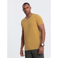 OMBRE Moška bombažna klasična majica z V-izrezom BASIC mustard MDN126092 XXL