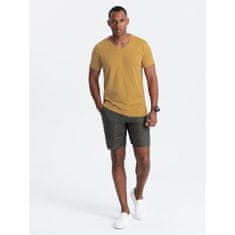 OMBRE Moška bombažna klasična majica z V-izrezom BASIC mustard MDN126092 XXL