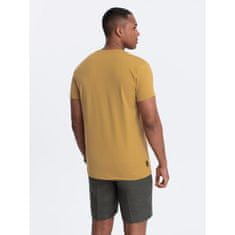 OMBRE Moška bombažna klasična majica z V-izrezom BASIC mustard MDN126092 XXL