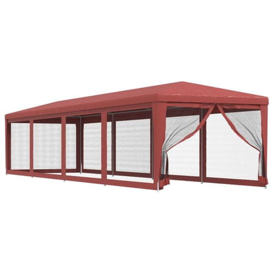Vidaxl Vrtni šotor z 10 mrežastimi stranicami rdeč 3x12 m HDPE