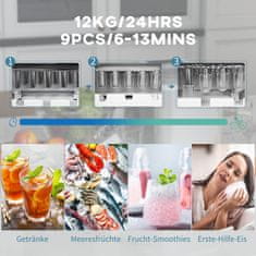 HOMCOM Ledomat Ice Maker 9 Kock Pripravljenih V 6-13 Minutah, 12 Kg V 24 Urah, Samočistilni Ledomat Z Lopatko, Bel 