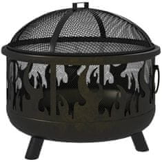 OUTSUNNY Fire Bowl 2-V-1 Košara Za Ogenj Z Zaščito Pred Iskrenjem In Rešetko Za Žar, Za Vrtni Žar, Kovinska, Črna, Ø61X55Cm 