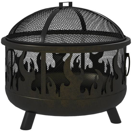 OUTSUNNY Fire Bowl 2-V-1 Košara Za Ogenj Z Zaščito Pred Iskrenjem In Rešetko Za Žar, Za Vrtni Žar, Kovinska, Črna, Ø61X55Cm