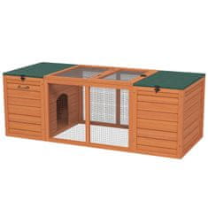 PAWHUT Lesena Hišica Za Male Živali Dwarf Rabbit Hutch Z 2 Hiškama In Tekom, Odporna Na Vremenske Vplive, Za Na Prostem In V Zaprtih Prostorih, 140X60X50 Cm, Oranžna 