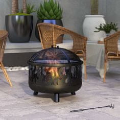 OUTSUNNY Fire Bowl 2-V-1 Košara Za Ogenj Z Zaščito Pred Iskrenjem In Rešetko Za Žar, Za Vrtni Žar, Kovinska, Črna, Ø61X55Cm 