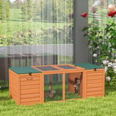 PAWHUT Lesena Hišica Za Male Živali Dwarf Rabbit Hutch Z 2 Hiškama In Tekom, Odporna Na Vremenske Vplive, Za Na Prostem In V Zaprtih Prostorih, 140X60X50 Cm, Oranžna 