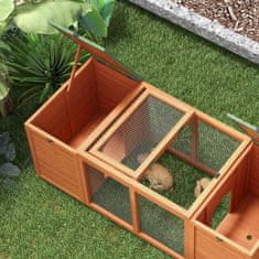 PAWHUT Lesena Hišica Za Male Živali Dwarf Rabbit Hutch Z 2 Hiškama In Tekom, Odporna Na Vremenske Vplive, Za Na Prostem In V Zaprtih Prostorih, 140X60X50 Cm, Oranžna 