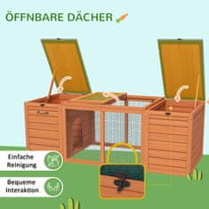 PAWHUT Lesena Hišica Za Male Živali Dwarf Rabbit Hutch Z 2 Hiškama In Tekom, Odporna Na Vremenske Vplive, Za Na Prostem In V Zaprtih Prostorih, 140X60X50 Cm, Oranžna 