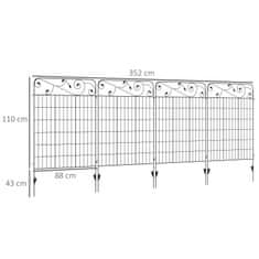 OUTSUNNY Komplet 4 Vrtnih Ograj 3,52 X 1,1 M Okrasna Mrežasta Ograja Mrežasta Žična Mrežasta Ograja Za Vrt, Balkon, Kovinska Črna 