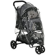 PAWHUT Pet Buggy Dežna Prevleka Varnostni Povodec Košara Za Shranjevanje Zložljivi Majhni Psi Oxford Grey 