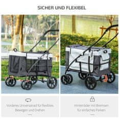 PAWHUT 2 V 1 Dog Buggy Pet Cart Pasji Voziček Z Odstranljivo Košaro, 2 Varnostnima Povodcema Zložljiv Mačji Voziček Za Majhne In Miniaturne Pse 