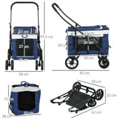 PAWHUT Pasji Voziček 2 V 1 Dog Buggy Pet Cart Pasji Voziček Z Odstranljivo Košaro, 2 Zložljivima Varnostnima Povodcema Za Majhne In Miniaturne Pse, Oxford, Modra 