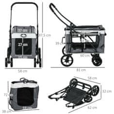 PAWHUT 2 V 1 Dog Buggy Pet Cart Pasji Voziček Z Odstranljivo Košaro, 2 Varnostnima Povodcema Zložljiv Mačji Voziček Za Majhne In Miniaturne Pse 